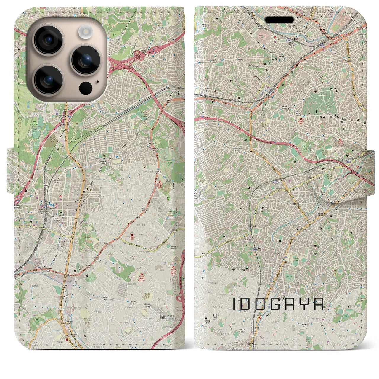 【井土ヶ谷（神奈川県）】地図柄iPhoneケース（手帳タイプ）ナチュラル・iPhone 16 Plus 用