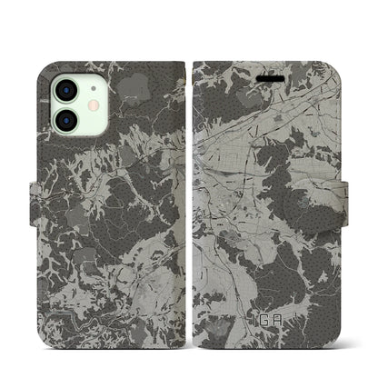 【伊賀（三重県）】地図柄iPhoneケース（手帳タイプ）モノトーン・iPhone 12 mini 用