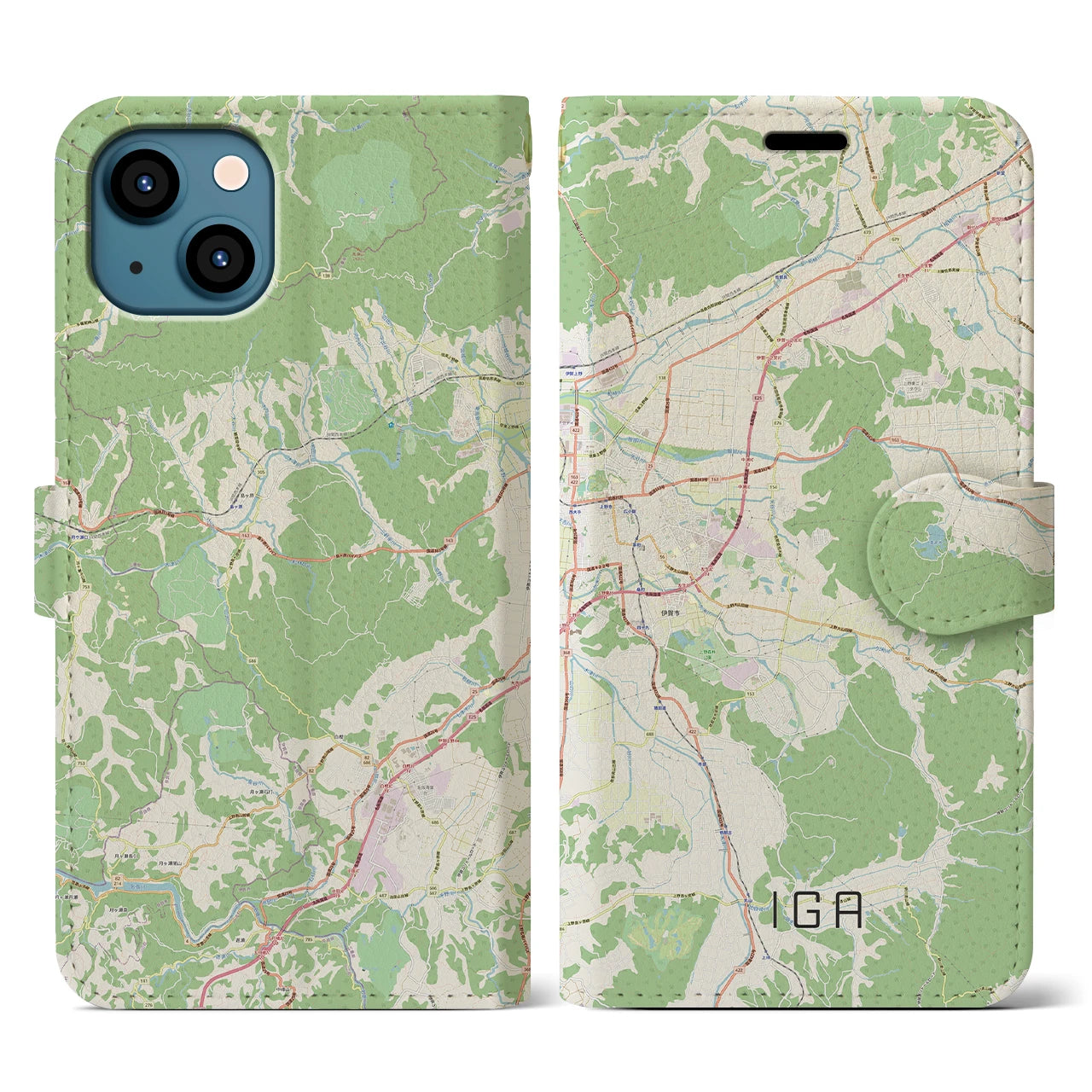 【伊賀（三重県）】地図柄iPhoneケース（手帳タイプ）ナチュラル・iPhone 13 用