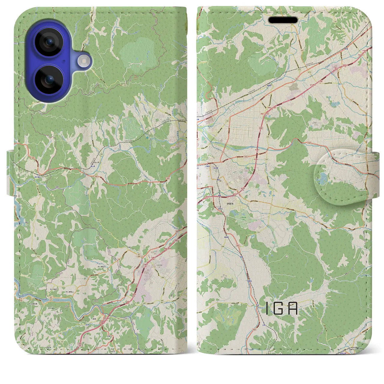 【伊賀（三重県）】地図柄iPhoneケース（手帳タイプ）ナチュラル・iPhone 16 Pro Max 用