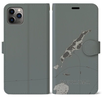 【伊平屋島（沖縄県）】地図柄iPhoneケース（手帳タイプ）モノトーン・iPhone 11 Pro Max 用