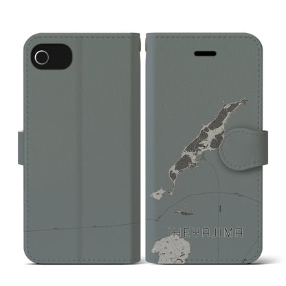 【伊平屋島（沖縄県）】地図柄iPhoneケース（手帳タイプ）モノトーン・iPhone SE（第3 / 第2世代） / 8 / 7 / 6s / 6 用