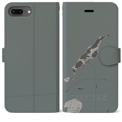 【伊平屋島（沖縄県）】地図柄iPhoneケース（手帳タイプ）モノトーン・iPhone 8Plus /7Plus / 6sPlus / 6Plus 用