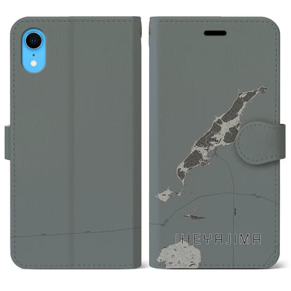 【伊平屋島（沖縄県）】地図柄iPhoneケース（手帳タイプ）モノトーン・iPhone XR 用
