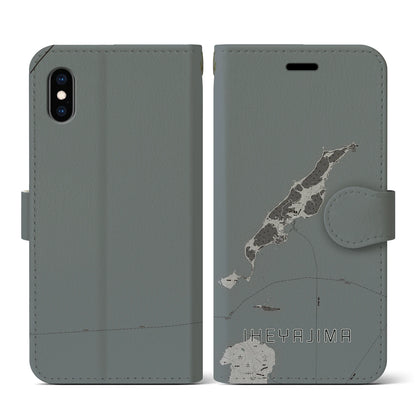 【伊平屋島（沖縄県）】地図柄iPhoneケース（手帳タイプ）モノトーン・iPhone XS / X 用