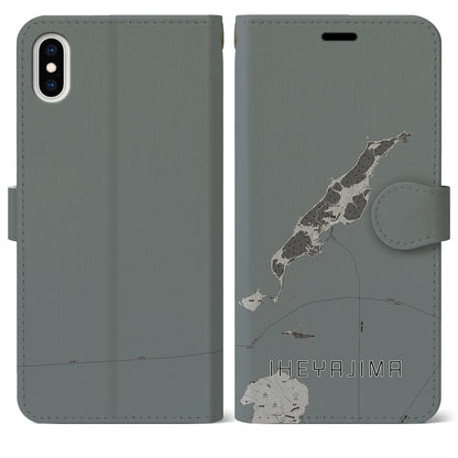 【伊平屋島（沖縄県）】地図柄iPhoneケース（手帳タイプ）モノトーン・iPhone XS Max 用