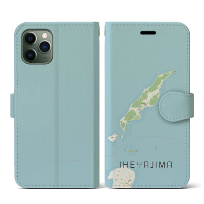 【伊平屋島（沖縄県）】地図柄iPhoneケース（手帳タイプ）ナチュラル・iPhone 11 Pro 用