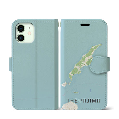 【伊平屋島（沖縄県）】地図柄iPhoneケース（手帳タイプ）ナチュラル・iPhone 12 mini 用