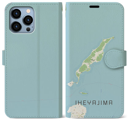 【伊平屋島（沖縄県）】地図柄iPhoneケース（手帳タイプ）ナチュラル・iPhone 13 Pro Max 用