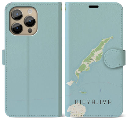 【伊平屋島（沖縄県）】地図柄iPhoneケース（手帳タイプ）ナチュラル・iPhone 14 Pro Max 用