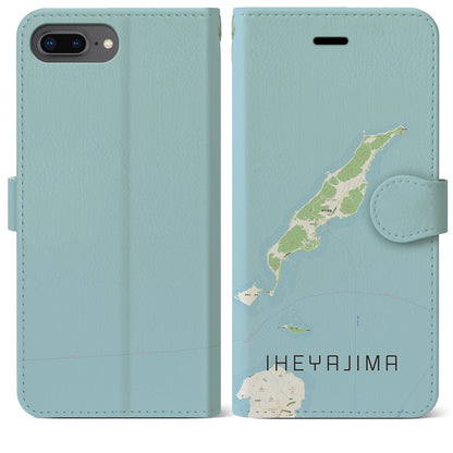 【伊平屋島（沖縄県）】地図柄iPhoneケース（手帳タイプ）ナチュラル・iPhone 8Plus /7Plus / 6sPlus / 6Plus 用