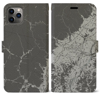 【飯田（長野県）】地図柄iPhoneケース（手帳タイプ）モノトーン・iPhone 11 Pro Max 用