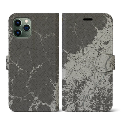 【飯田（長野県）】地図柄iPhoneケース（手帳タイプ）モノトーン・iPhone 11 Pro 用