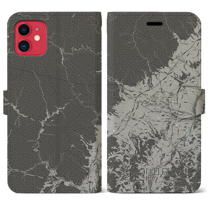 【飯田（長野県）】地図柄iPhoneケース（手帳タイプ）モノトーン・iPhone 11 用