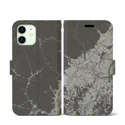 【飯田（長野県）】地図柄iPhoneケース（手帳タイプ）モノトーン・iPhone 12 mini 用