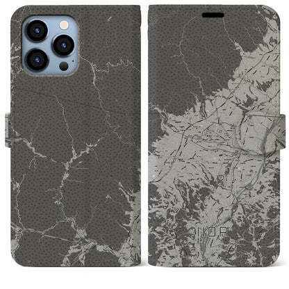 【飯田（長野県）】地図柄iPhoneケース（手帳タイプ）モノトーン・iPhone 13 Pro Max 用