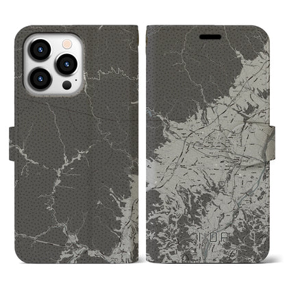 【飯田（長野県）】地図柄iPhoneケース（手帳タイプ）モノトーン・iPhone 13 Pro 用