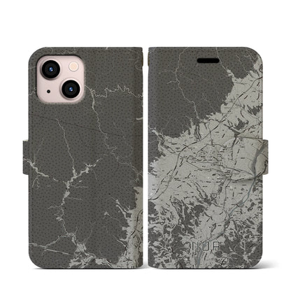 【飯田（長野県）】地図柄iPhoneケース（手帳タイプ）モノトーン・iPhone 13 mini 用