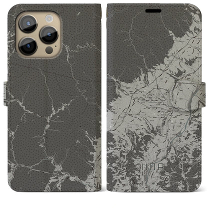 【飯田（長野県）】地図柄iPhoneケース（手帳タイプ）モノトーン・iPhone 14 Pro Max 用