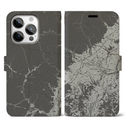 【飯田（長野県）】地図柄iPhoneケース（手帳タイプ）モノトーン・iPhone 14 Pro 用