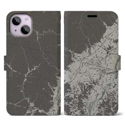 【飯田（長野県）】地図柄iPhoneケース（手帳タイプ）モノトーン・iPhone 14 用