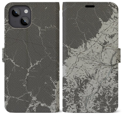 【飯田（長野県）】地図柄iPhoneケース（手帳タイプ）モノトーン・iPhone 14 Plus 用