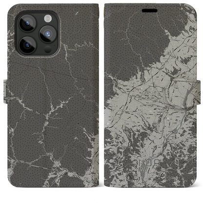 【飯田（長野県）】地図柄iPhoneケース（手帳タイプ）モノトーン・iPhone 15 Pro Max 用