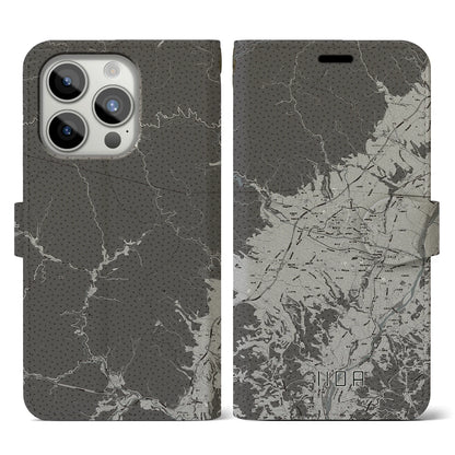 【飯田（長野県）】地図柄iPhoneケース（手帳タイプ）モノトーン・iPhone 15 Pro 用