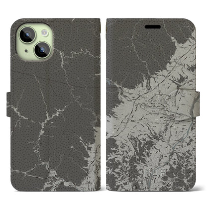【飯田（長野県）】地図柄iPhoneケース（手帳タイプ）モノトーン・iPhone 15 用