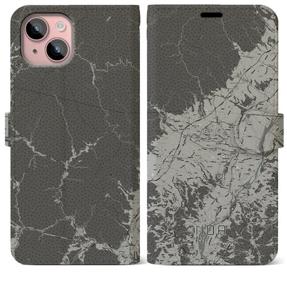 【飯田（長野県）】地図柄iPhoneケース（手帳タイプ）モノトーン・iPhone 15 Plus 用