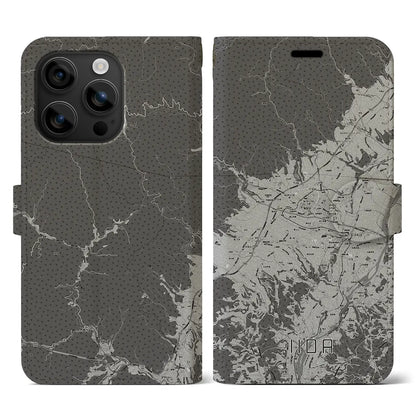 【飯田（長野県）】地図柄iPhoneケース（手帳タイプ）モノトーン・iPhone 16 用