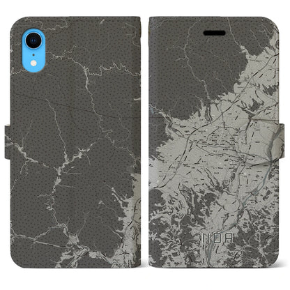 【飯田（長野県）】地図柄iPhoneケース（手帳タイプ）モノトーン・iPhone XR 用