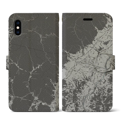 【飯田（長野県）】地図柄iPhoneケース（手帳タイプ）モノトーン・iPhone XS / X 用