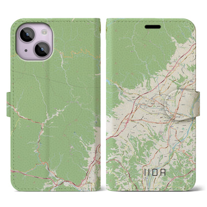 【飯田（長野県）】地図柄iPhoneケース（手帳タイプ）ナチュラル・iPhone 14 用