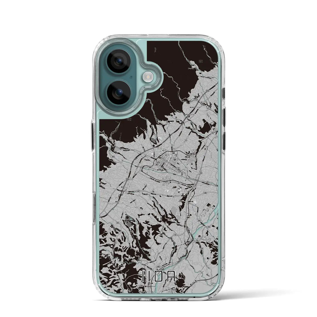 【飯田(長野県)】地図柄iPhoneケース(MagSafeタイプ)モノトーン・iPhone 16 Pro 用