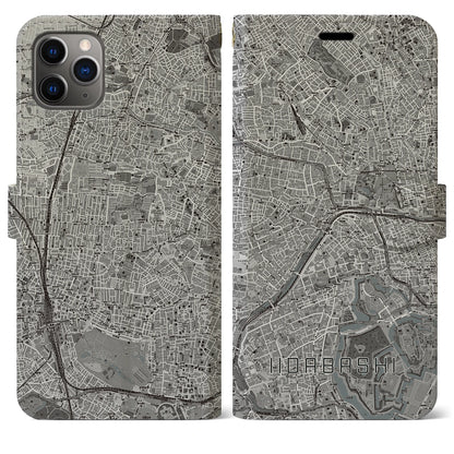 【飯田橋（東京都）】地図柄iPhoneケース（手帳タイプ）モノトーン・iPhone 11 Pro Max 用