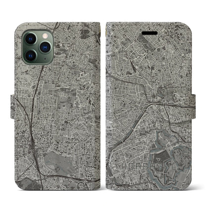 【飯田橋（東京都）】地図柄iPhoneケース（手帳タイプ）モノトーン・iPhone 11 Pro 用