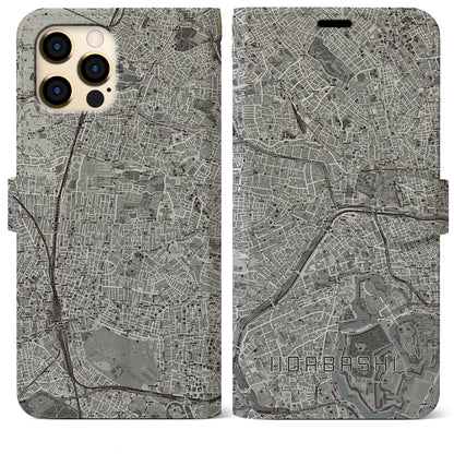 【飯田橋（東京都）】地図柄iPhoneケース（手帳タイプ）モノトーン・iPhone 12 Pro Max 用