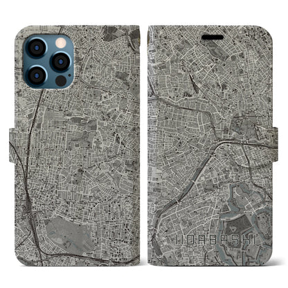 【飯田橋（東京都）】地図柄iPhoneケース（手帳タイプ）モノトーン・iPhone 12 / 12 Pro 用