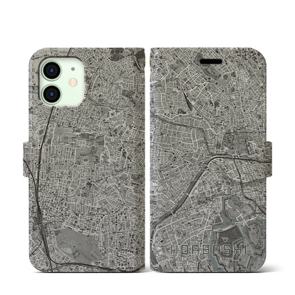 【飯田橋（東京都）】地図柄iPhoneケース（手帳タイプ）モノトーン・iPhone 12 mini 用