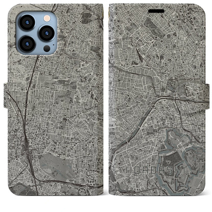 【飯田橋（東京都）】地図柄iPhoneケース（手帳タイプ）モノトーン・iPhone 13 Pro Max 用