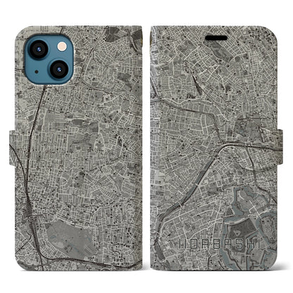 【飯田橋（東京都）】地図柄iPhoneケース（手帳タイプ）モノトーン・iPhone 13 用