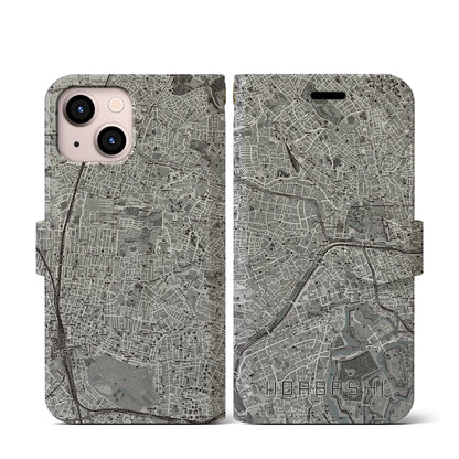 【飯田橋（東京都）】地図柄iPhoneケース（手帳タイプ）モノトーン・iPhone 13 mini 用