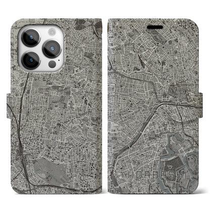 【飯田橋（東京都）】地図柄iPhoneケース（手帳タイプ）モノトーン・iPhone 14 Pro 用