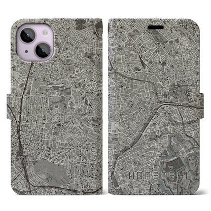 【飯田橋（東京都）】地図柄iPhoneケース（手帳タイプ）モノトーン・iPhone 14 用