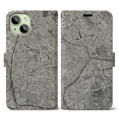 【飯田橋（東京都）】地図柄iPhoneケース（手帳タイプ）モノトーン・iPhone 15 用