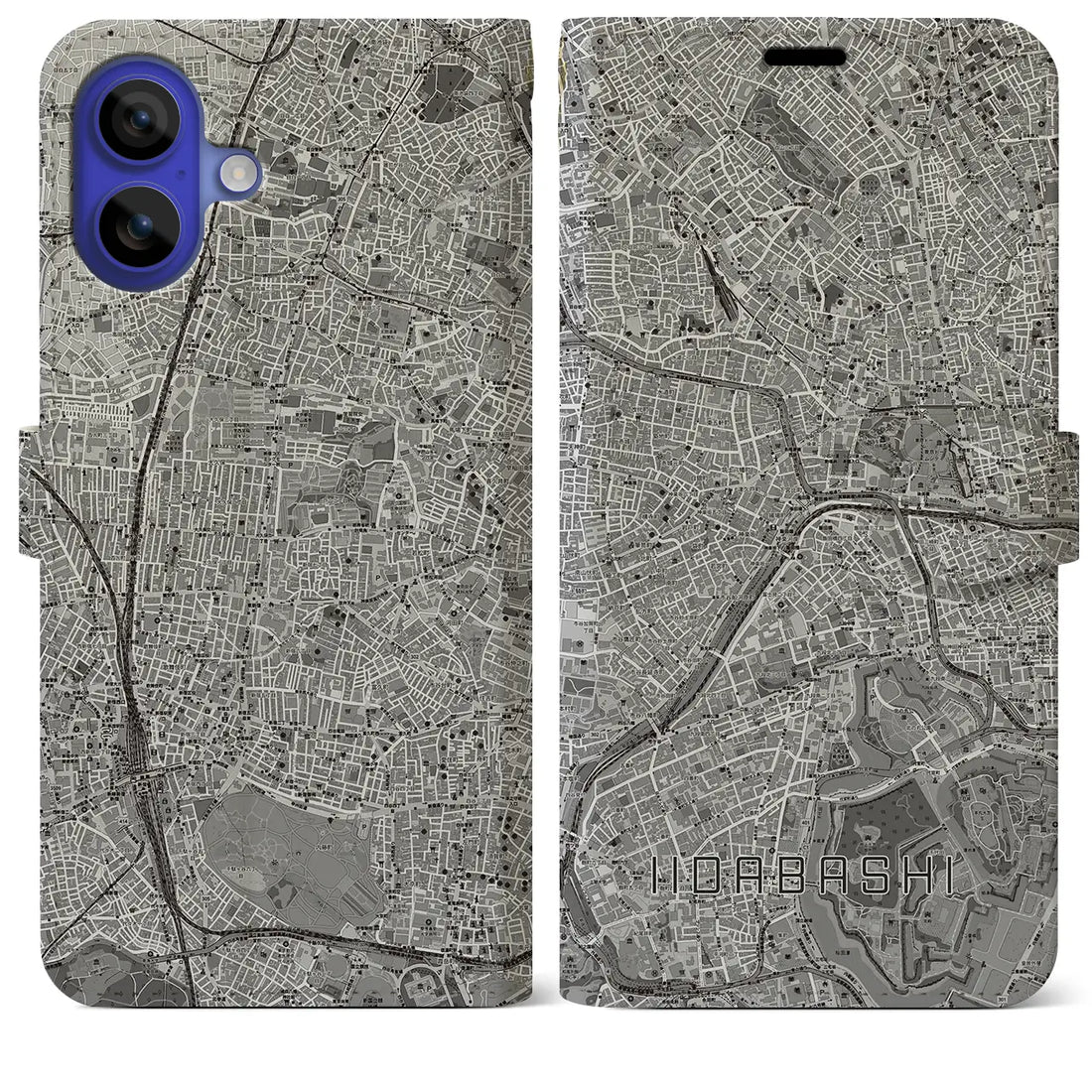 【飯田橋(東京都)】地図柄iPhoneケース(手帳タイプ)モノトーン・iPhone 16 Pro Max 用