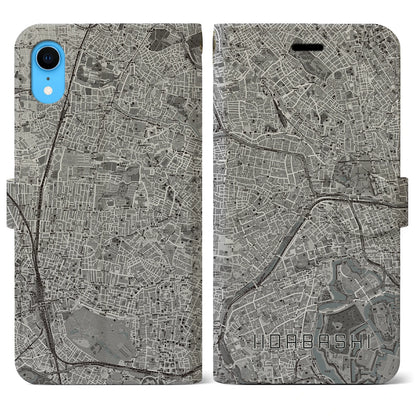 【飯田橋（東京都）】地図柄iPhoneケース（手帳タイプ）モノトーン・iPhone XR 用