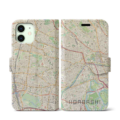 【飯田橋（東京都）】地図柄iPhoneケース（手帳タイプ）ナチュラル・iPhone 12 mini 用