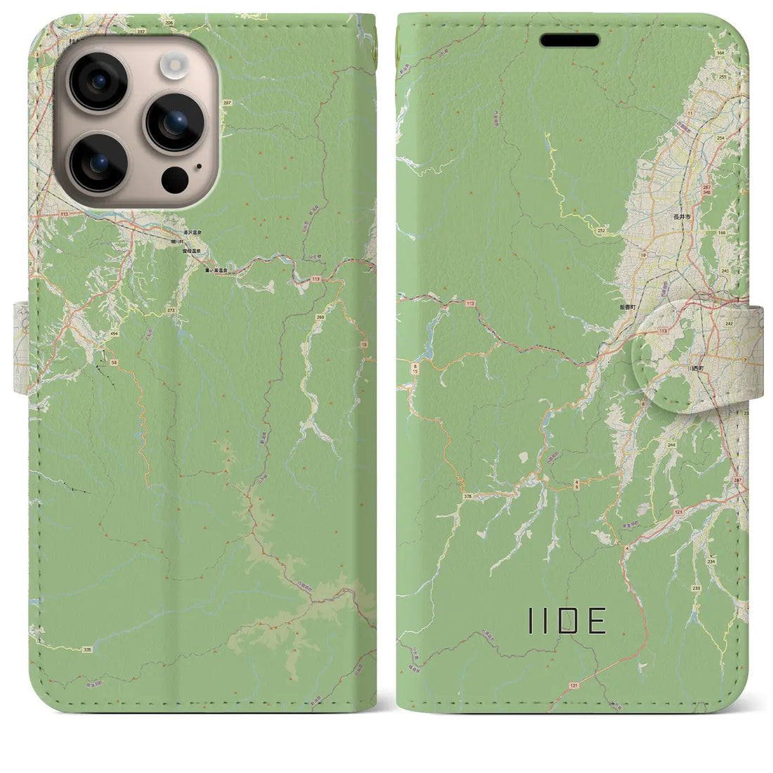 【飯豊(山形県)】地図柄iPhoneケース(手帳タイプ)モノトーン・iPhone 16 Pro Max 用